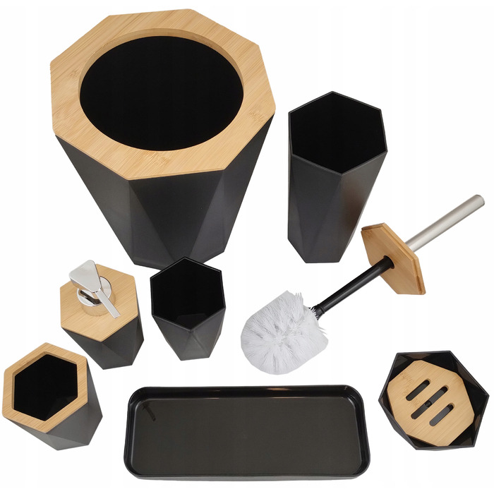 Набір аксесуарів для ванної кімнати (7 предметів): ершик для унітаза, кошик, дозатор, сірий колір