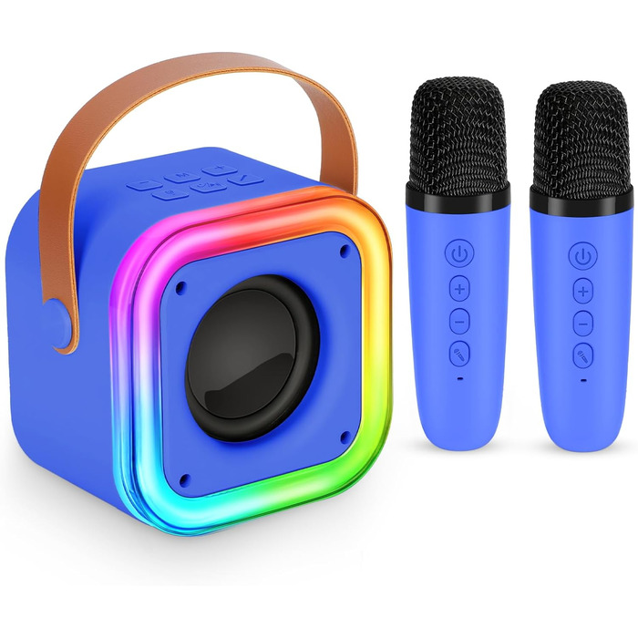 Караоке машина Spinosaurus для дітей з 2 мікрофонами, Bluetooth, LED-підсвічуванням. Ідеально для подарунків, свят та дня народження (темно-синій)