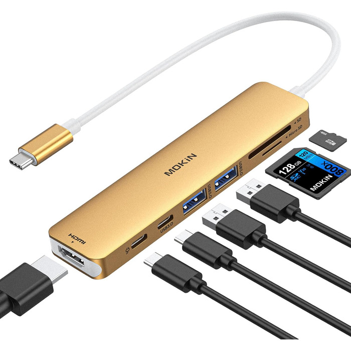 MOKiN USB-C хаб 6 в 1: HDMI 4K, 2xUSB 3.0, USB 2.0, SD/MicroSD, для MacBook, XPS та інших пристроїв