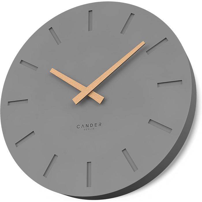 Cander Berlin MNU 2530 G Wall Clock MDF Silent, No Ticking Sound, 30 cm Analog, Living Room, Modern, Vintage, Grey, Anthracite, Wooden Hands