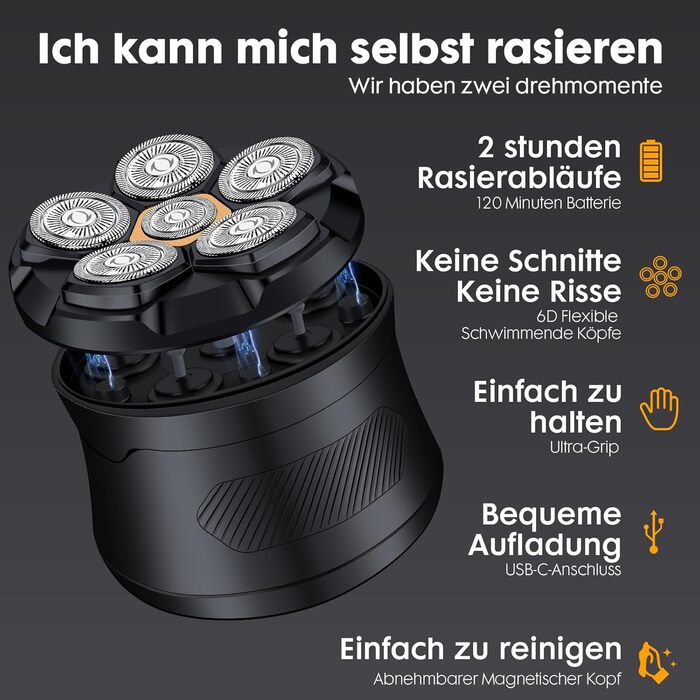 Електричний голкострум для гоління голови чоловічий, вологостійкий, з USB-C, легко чистити