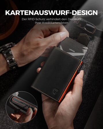 Чоловіче картхолдер LORZOR з магнітною застібкою, RFID захистом, відділенням для монет, на 10 карт, оранжевий