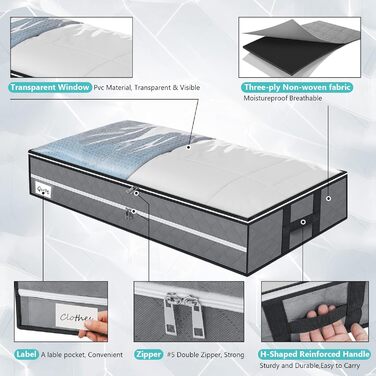 Органайзер для зберігання під ліжком GARPROVM 96L (2 шт.) 104x50x18 см, з фетру, для постільної білизни, ковдр, одягу