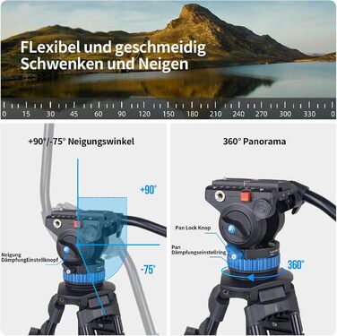 SIRUI AM-25S: Професійний штатив для відеозйомки з Fluid-головкою, 190 см, для камер, DSLR, відеокамер, максимальне навантаження 10 кг