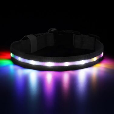 LED-нашийник для собак з підзарядкою USB, вологостійкий, регульований, 3 режими, для малих, середніх та великих собак (Чорний, L(48-60см))