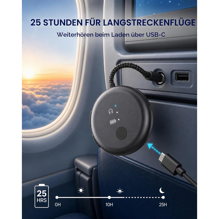 Bluetooth-адаптер для літака Avantree SoundJet R1 для AirPods та бездротових навушників, 25 годин роботи, металевий чорний