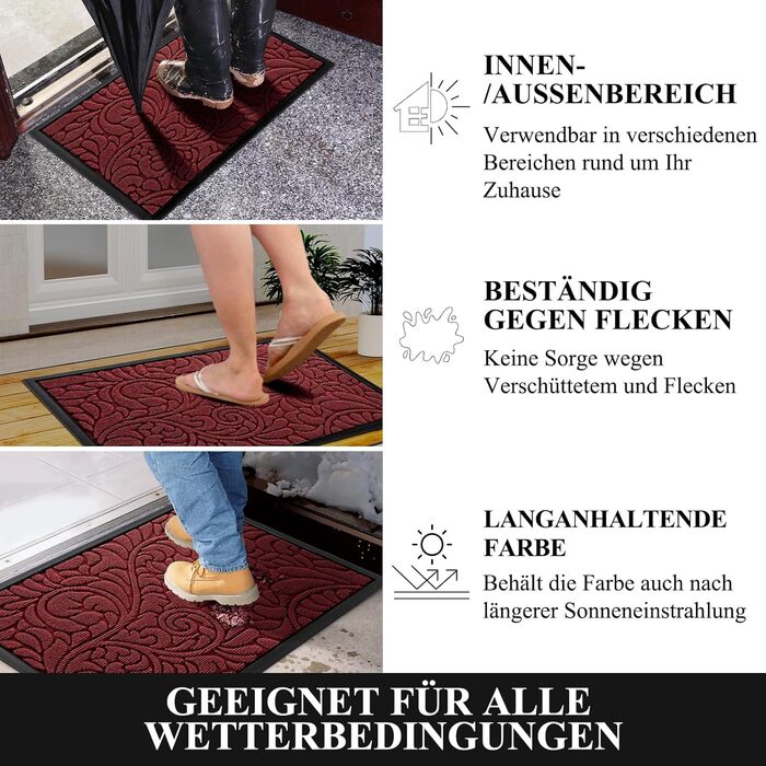Килимок для дому та вулиці Yimobra, миючий, антиковзаючий, 120x80 см, червоний