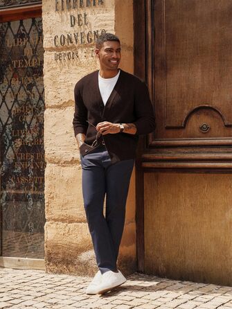 Чоловічий в'язаний кардиган PJ PAUL JONES з вафельною в'язкою, довгі рукави, V-подібний виріз, на ґудзиках, колір кавово-коричневий (XXL)