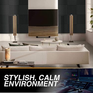 Акустичні пірамідні панелі з шумопоглинаючого поролону для студії, звукоізоляційний акустичний поролон, 30.5 x 30.5 x 2.5 см, 24 шт, колір вугільний (Charcoal)