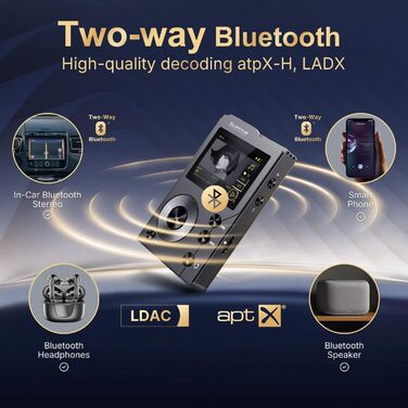Surfans F20 - MP3 плеєр з Bluetooth 5.2, DSD DAC, без втрат високоякісний цифровий звук, портативний аудіоплеєр з 64GB карткою пам'яті, розширювана до 256GB