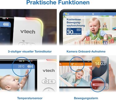 Відеоняня Vtech VM901-1W WiFi з 5-дюймовим HD-дисплеєм, поворотна камера 1080P, мобільний додаток, широкий кут огляду 120°, сумісна з iOS та Android