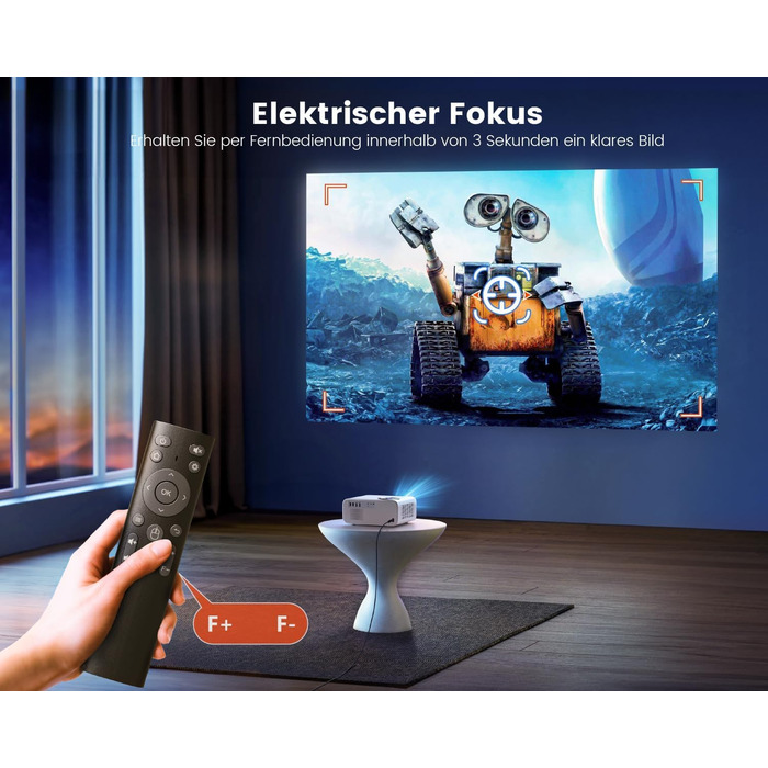 Beamer 25000Lumen 1080P/4K Android TV з автотрапецеїдним виправленням, електричним фокусом, WiFi, Bluetooth, для iPhone/Android/Tablet, білий