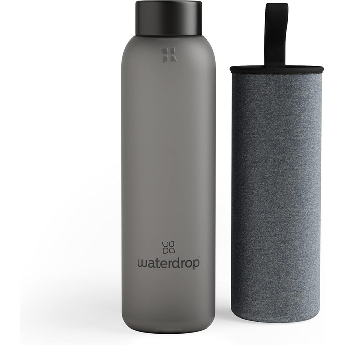 waterdrop® Edition Glass Bottle 600ml Drinking Bottle, Leak-Proof Glass, Carbonated Drinks Safe | BPA-Free Water Bottle including Neoprene Sleeve | Dishwasher-Safe, Lightweight Borosilicate Glass Bottle
