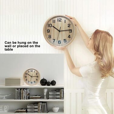ALEENFOON 10 Inch Wood Clock Modern Silent Wall Clock Table Clock for Living Room Kitchen No Ticking Sounds Interior Clock Non-Ticking Wall Clocks Hanging Clock (Wooden)
