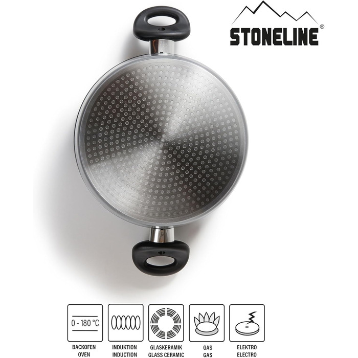 STONELINE XXL алюмінієва каструля 28 см з кришкою, 7 л, антипригарна з кам'яним покриттям, для індукції та всіх плит, для духовки, сіра, приготування без жиру та олії