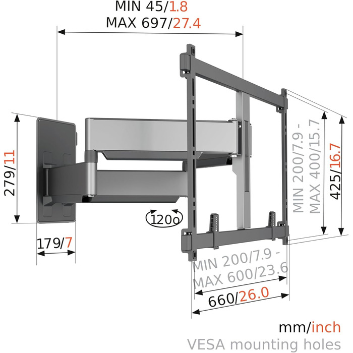 Кріплення для телевізора Vogel's Elite TVM 5855 для великих телевізорів до 100 дюймів, до 75 кг, поворотне, VESA 600x400, чорний, з подвійним кріпленням