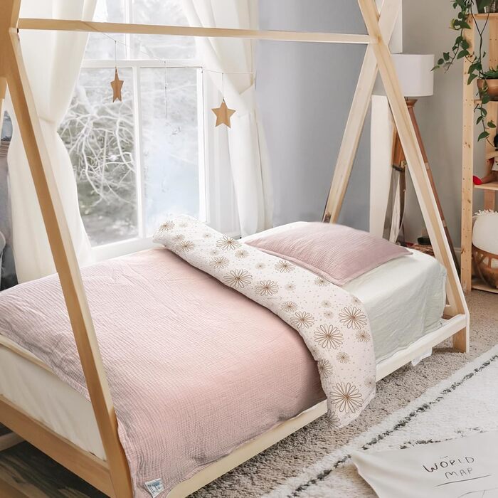 Комплект постільної білизни Lulumoon для дитячого ліжечка 100x135: простирадло 100x135 + наволочка 40x60 см з бавовни Oeko-TEX Standard – легкий та комфортний комплект для малюків (кремовий, з принтом гусячі пір'їнка, 100x135 см + 40x60 см)