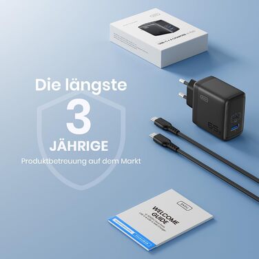 Зарядний пристрій INIU 65W USB-C + USB-A GaN, мережевий адаптер для MacBook, iPad, iPhone, Samsung Galaxy, Pixel - червоний