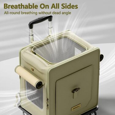 Рюкзак для тварин Galatée з колесами, візок для домашніх тварин, сумка для подорожей з собакою з знімними колесами, рюкзак для собак з вентиляційними вікнами з сітки (зелений)