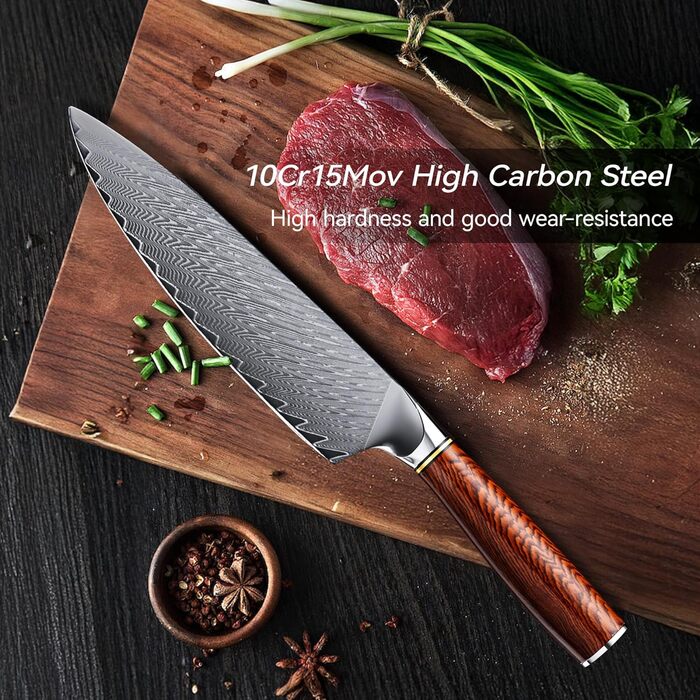 Японський професійний кухонний ніж Hoforife 20 см з дамаської сталі VG10 з ергономічною ручкою з дерева в подарунковій коробці