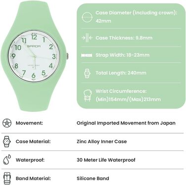 Жіночий годинник: аналоговий кварцовий годинник з силіконовим ремінцем. Спортивний годинник для студентів та дорослих (зелений)