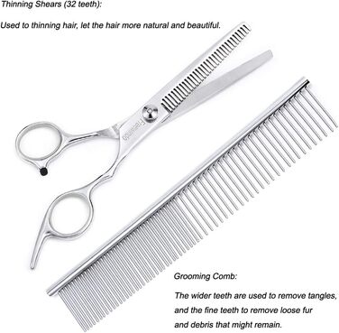 Freewindo Dog Grooming Shears - Rounded Tip Stainless Steel - Dog Trimming Scissors & Nail Clippers for Full Body Care