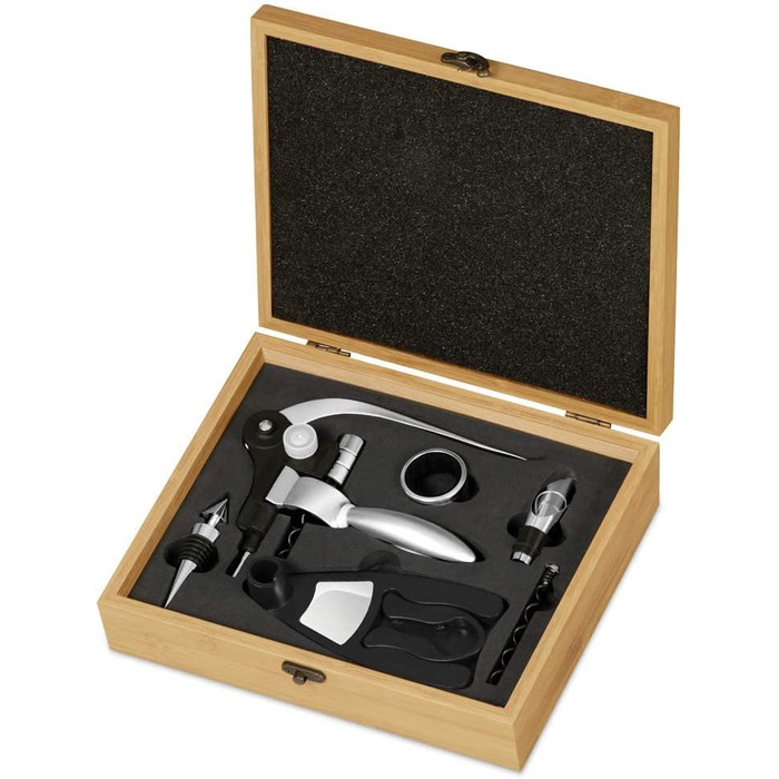 Maverton Wine Opener Set Personalized Wine Set Sommelier Set - Gift Box Wooden Box + 6-Piece Wine Accessory Set - Made of Bamboo - Brown - Birthday Gift for Men - (King)