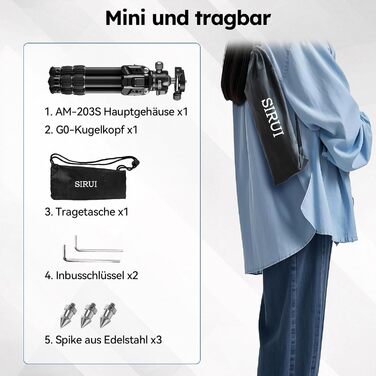 Штатив SIRUI AM-203S: компактний міні-штатив з алюмінію для DSLR, Vlogging, настільний, 15кг, 42см