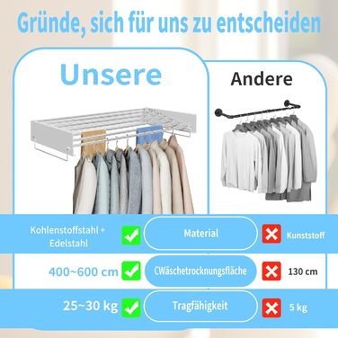 Настінний сушильник для білизни з довгими стіжками, 5 ліній сушіння, розкладний, для дому та вулиці, ванна кімната (білий, 80 см)