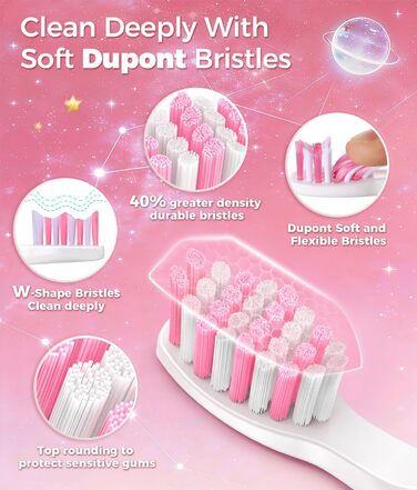 Звукова зубна щітка Schallzahnbürste для дорослих, 8 насадок, 40 000 VPM, 5 режимів, до 30 днів роботи, швидка зарядка, водонепроникна IPX7 (Рожева)