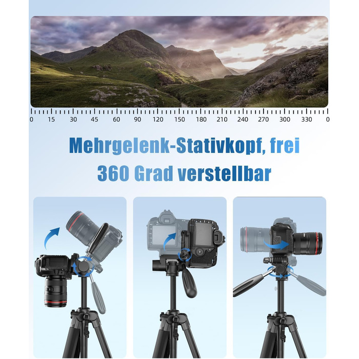 Камера-штатив CAMBOFOTO 188 см для Nikon, Canon, Sony з сумкою, легкий алюмінієвий тринога, 3D-панорамна голова, універсальне кріплення 1/4'' (чорний)