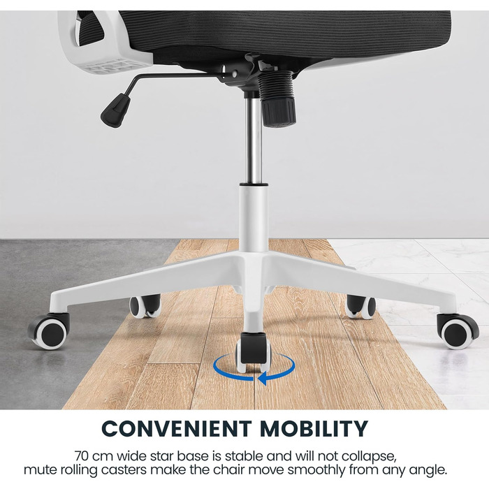 Ергономічне крісло Yaheetech для офісу, крісло до комп'ютерного столу з підйомними підлокітниками, обертове крісло зі спинкою та регульованою підголівником, крісло для начальника з функцією гойдання, до 136 кг, білий/чорний