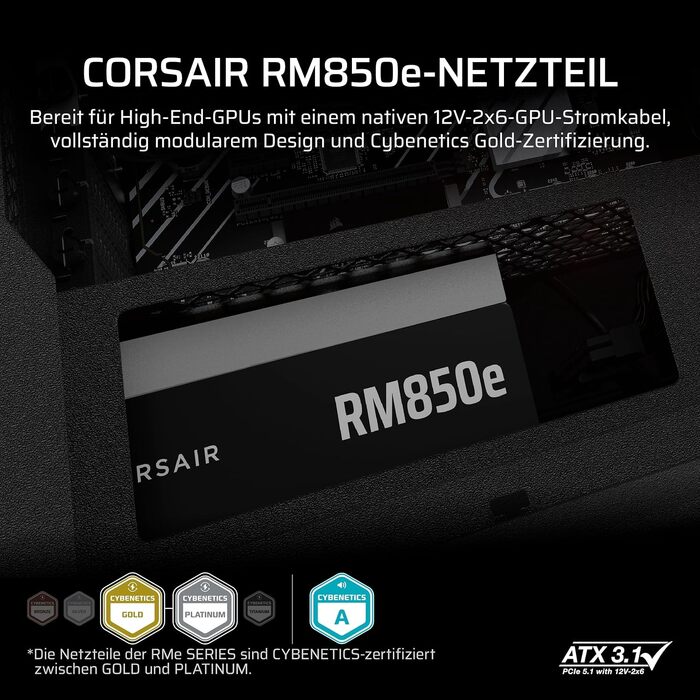 Блок живлення Corsair RM850e (2025) 850W ATX з підтримкою 12V-2x6, сертифікація 80 PLUS Gold, чорний