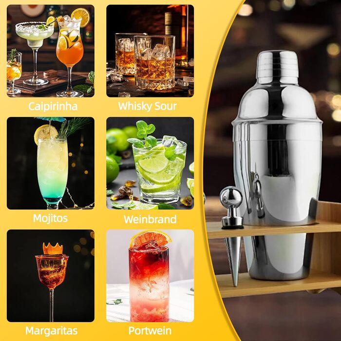 Набір для приготування коктейлів, 10 предметів, нержавіюча сталь, 750 мл, барменський набір з аксесуарами, для бару, вечірки, подарунок для чоловіків