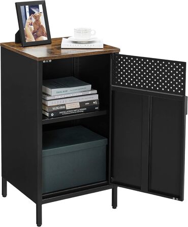 SONGMICS Storage Cabinet, Metal Cabinet, with Double Door, Magnetic Closure, Adjustable Shelf, Steel Frame, 40 x 42.5 x 76 cm, Vintage Brown-Black LSC101B01