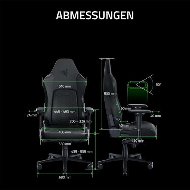 Ігрове крісло Razer Iskur V2 з адаптивною поперековою підтримкою, високощільною піною, екологічною EPU-еко-шкірою та 4D підлокітниками, чорне