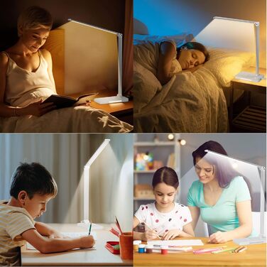 LED лампа настільна диммерна 560LM - офісна лампа з 5 режимами кольору та 10 рівнями яскравості, з нічним світлом, USB-портом, функцією пам'яті та таймером, 10W - білий (адаптер 24w - сріблястий)