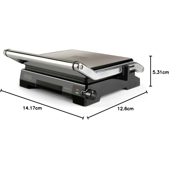 Електричний гриль та контактний гриль Black+Decker BXGR2200E 2-в-1, 2200W, 29x23 см, LCD-дисплей, регулювання температури та часу
