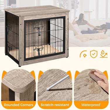 Yaheetech Modern Dog Crate Furniture with Blanket & 2 Doors - Indoor Wooden Dog House for Living Room - Grey, 69x51x61 cm