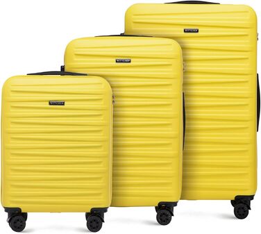 WITTCHEN Skyspeed Line: Великий валіза з жорстким корпусом ABS, 4 колеса, телескопічна ручка, комбінаційний замок, підходить для Lufthansa/Eurowings/Ryanair/Condor, жовтий (набір 3шт)