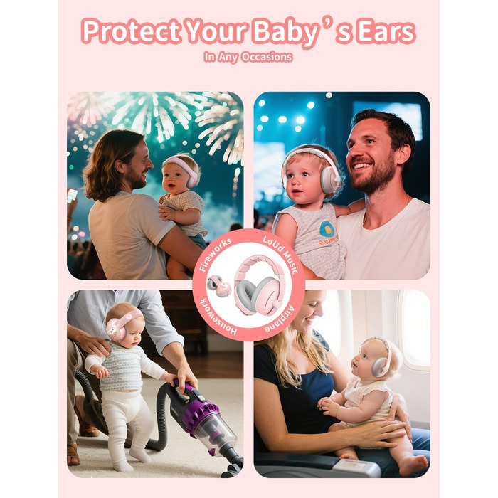 Навушники для дітей Baby Gehörschutz - 2-в-1, захист вух, зменшення шуму, регульоване наголов'я (Рожевий)