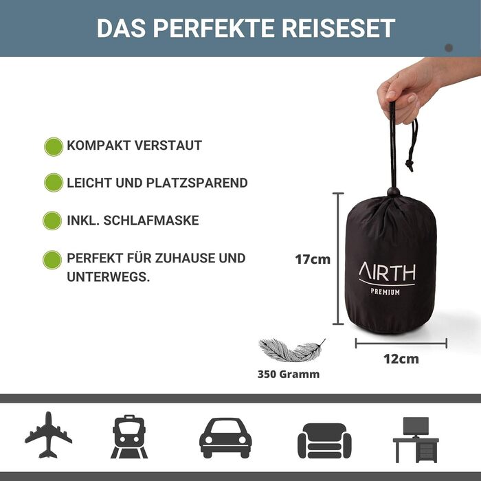 AIRTH® Преміум подушка для шиї з Memory Foam - Ергономічна підтримка шиї з знімним чохлом для максимального комфорту та відпочинку - М'яка та затишна | Чорний, 2023