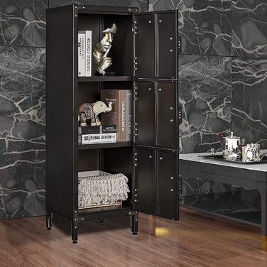 Metal locker with lockable doors, industrial steel cabinet for school, home, office, garage, H140*W38*D46 cm (3 doors)