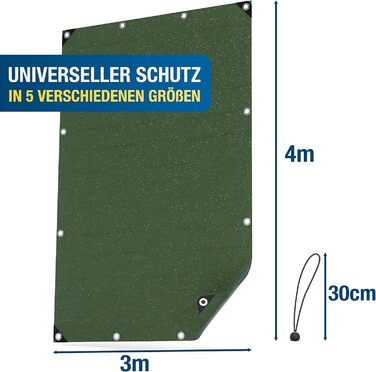 Professional Tarp 240 g/m² [3x4m] - Robust woven tarp with eyelets - Waterproof and UV resistant tarp - Tarp for outdoor use - Weatherproof all-purpose tarp including 6 tarp straps