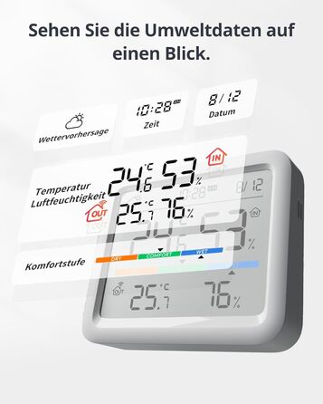 SwitchBot WLAN Weather Station with Outdoor Sensor, Matter Hygrometer Thermometer Indoor, Temperature Sensor with Outdoor Thermometer and Matter Hub, Compatible with Alexa, Apple Home, Google Home Weather Station (Kit)