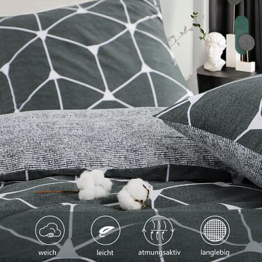 Комплект постільної білизни RUIKASI 135x200 см, 4-х частинний, бавовна, сірий з геометричним малюнком