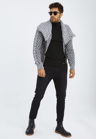 Чоловічий кардиган Eif Neson з в'язаного полотна на блискавці, Regular Fit, сіро-чорний (3XL)