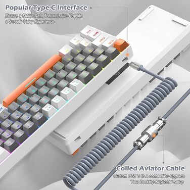 ZIYOU LANG Комплект ігрової клавіатури та миші з USB-C кабелем T60 Pro - 60% механічна клавіатура UK Layout (QWERTY), миша 6400DPI RGB, для PC/Mac