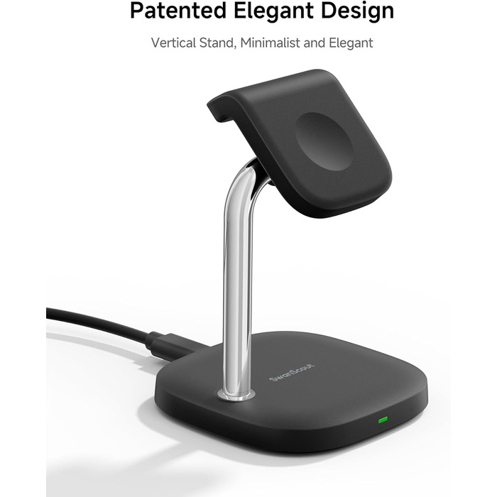 Зарядний пристрій для Apple Watch SwanScout 505A (Чорний): сумісний з Ultra 3, SE 3, Series 10, 9, 8, 7, 6, 5, 4, 3, 2, SE 2, 5W, бездротовий, регульований кут