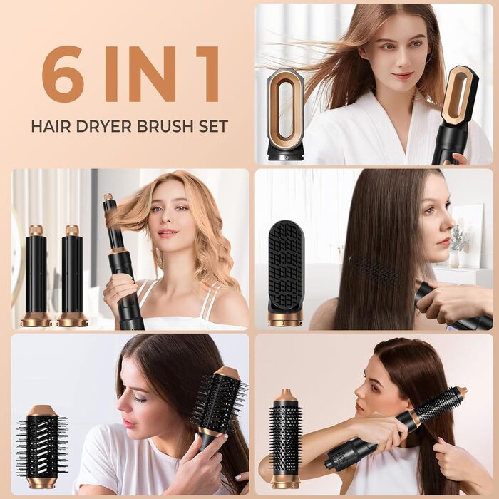 Набір для укладки волосся Atopskins Pro Airstyler 6 в 1: фен-щітка, плойка, іонізація, 1000W, чорний
